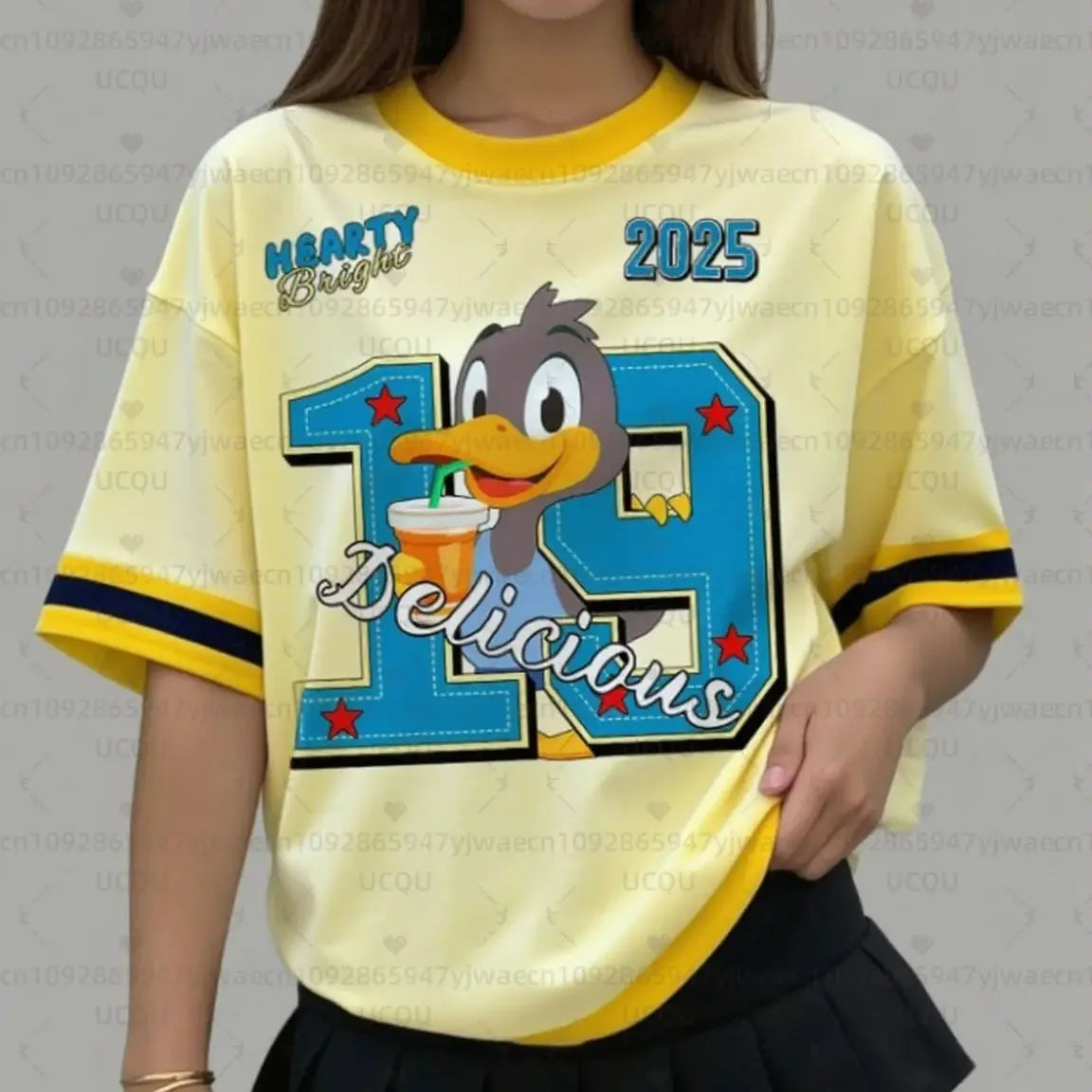 Women's Sports Jersey Cartoon Duck Print Short Sleeve T-Shirt