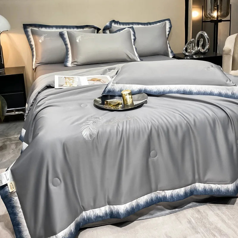High-end Feather Embroidered Summer Blanket Comfortable
