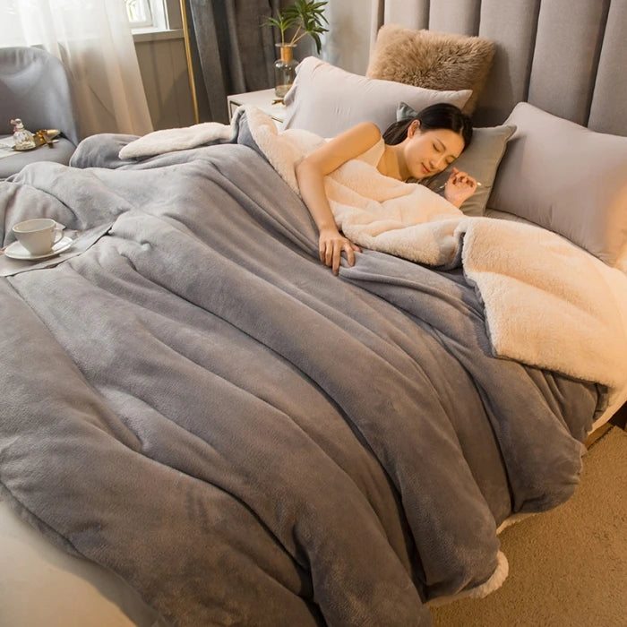 Wool Throw Blanket Keep Warm Winter Bed Blankets Double Sided