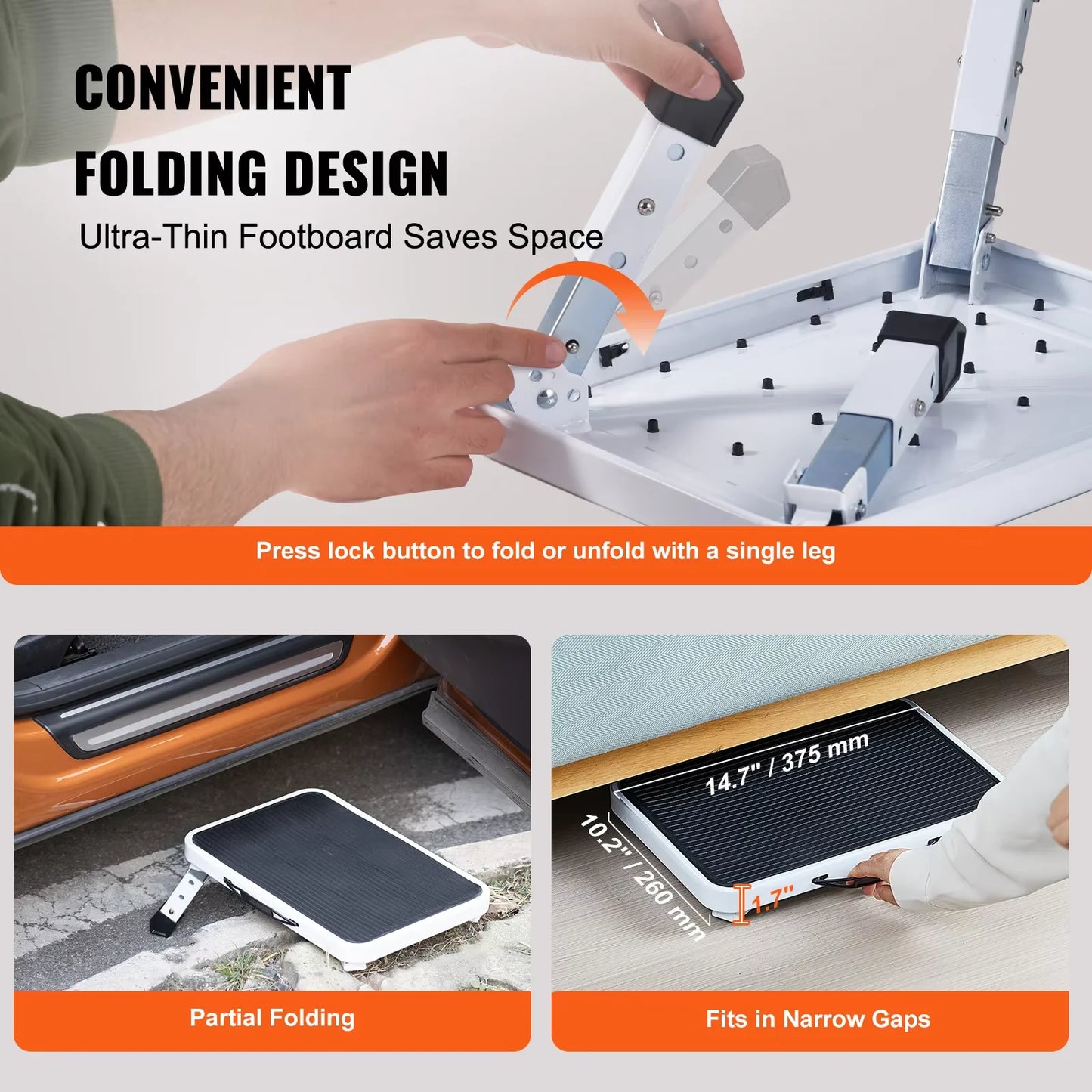 3-speed adjustable folding step stool for adults and seniors, safer metal step stool, sturdy and stable step stool