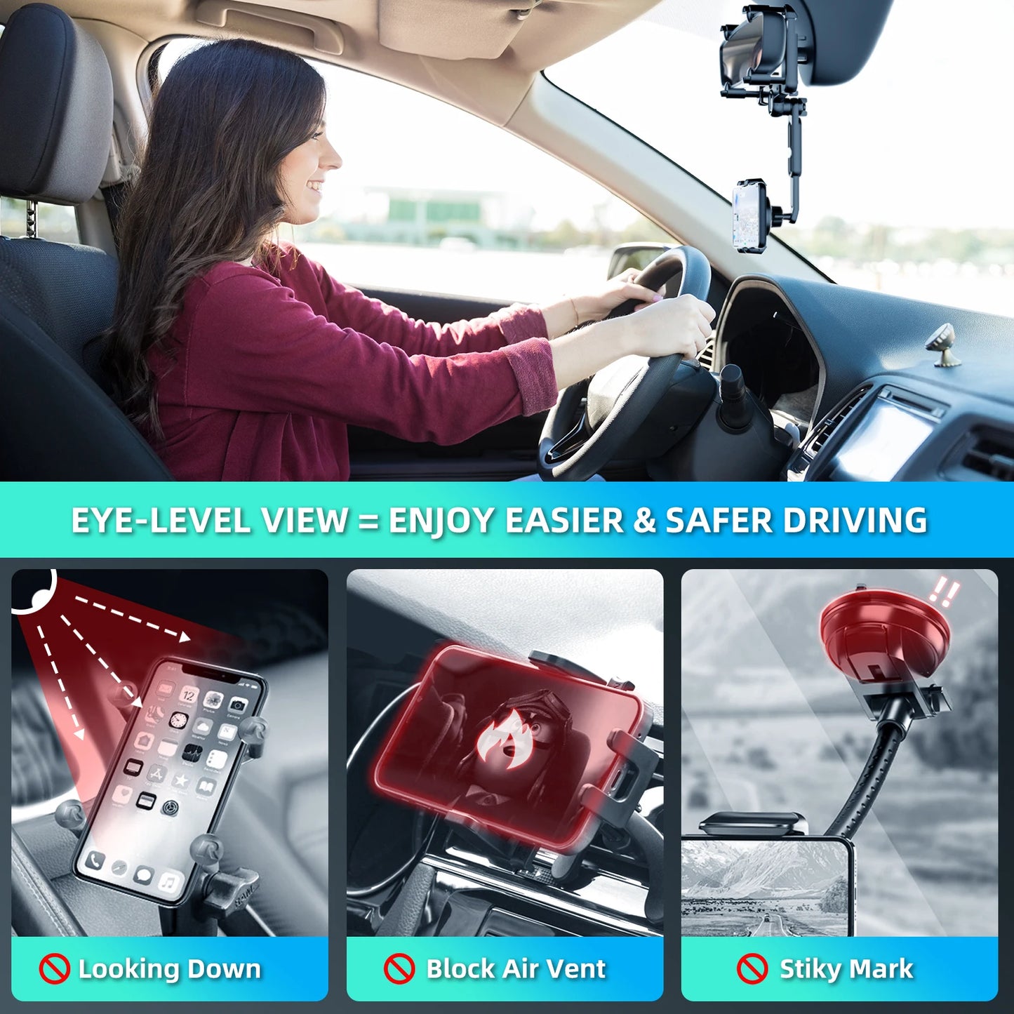 Rearview Mirror Phone Holder For Car Retractable Multifunctional