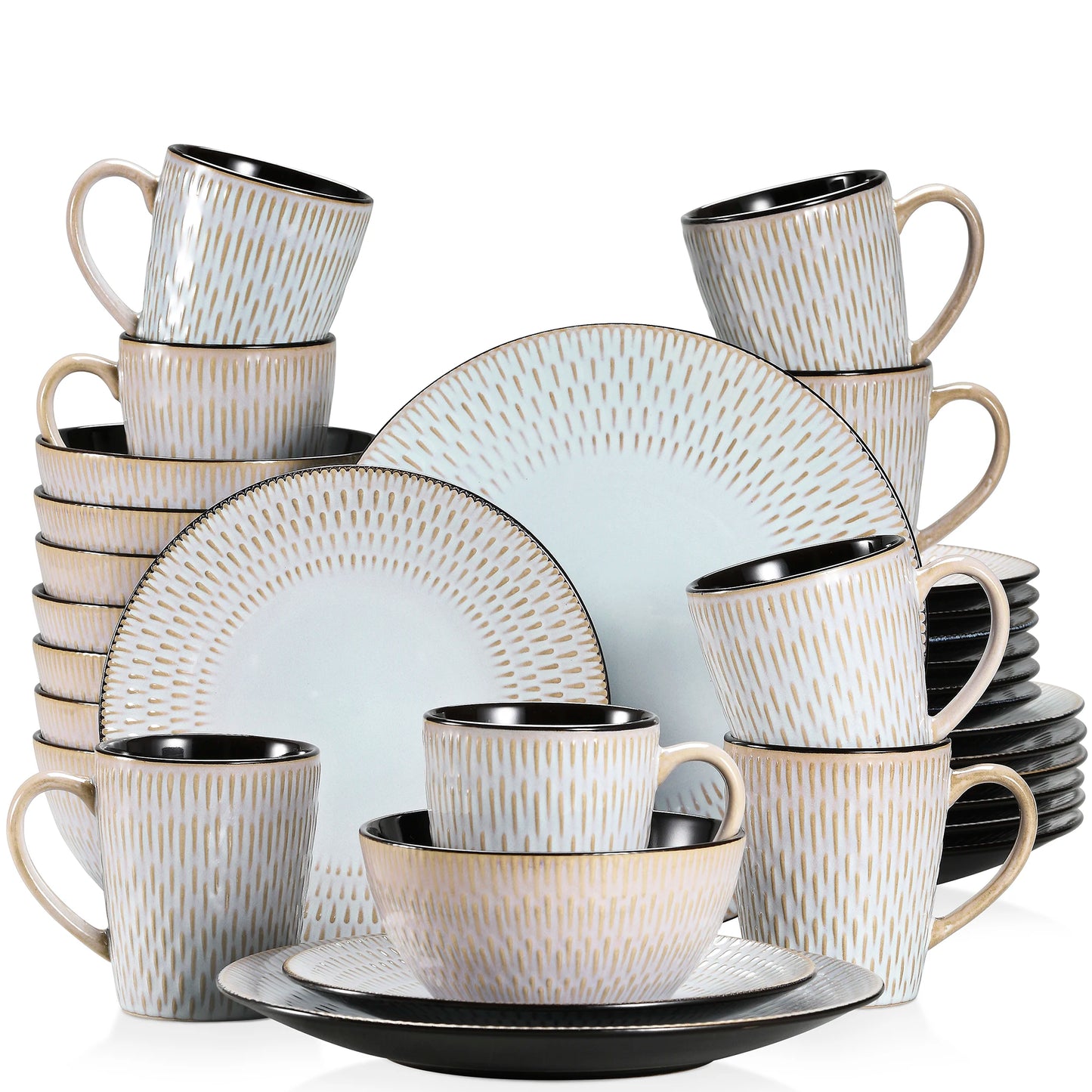 vancasso 16/32 Piece Beige Embossed Stoneware