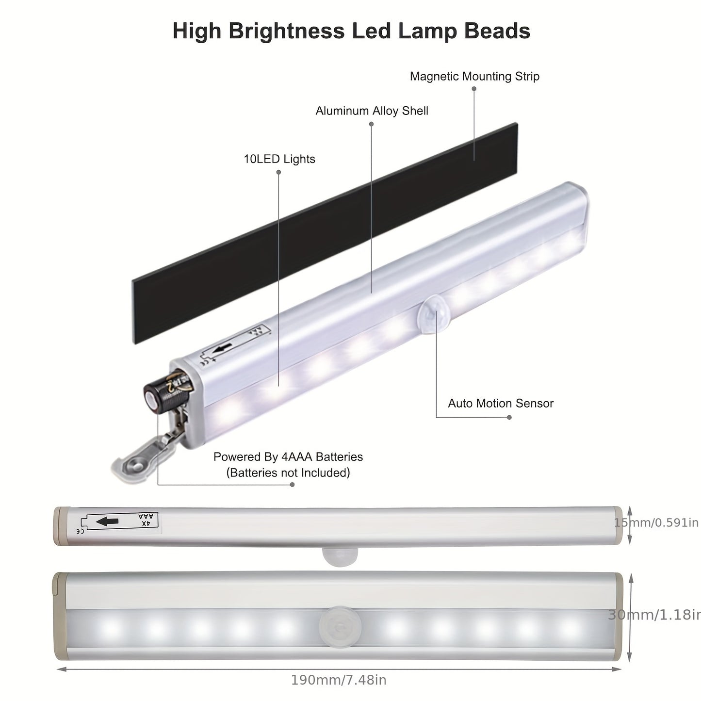 2pcs Motion Activated RV Step Lights, 10 LED Battery
