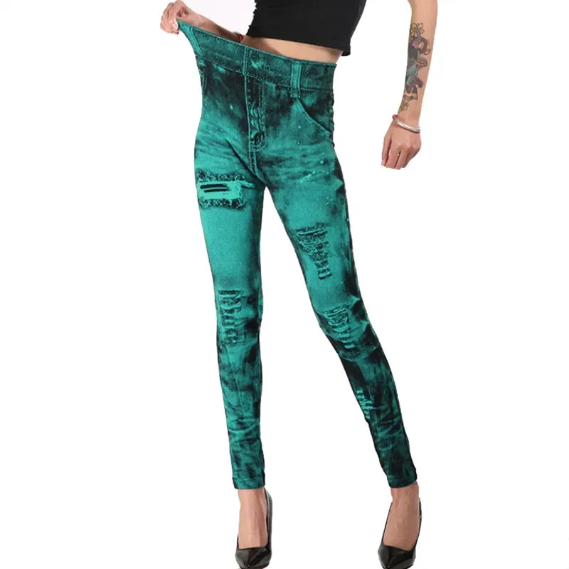 Vrouwen imitatie jeans stretch leggings
