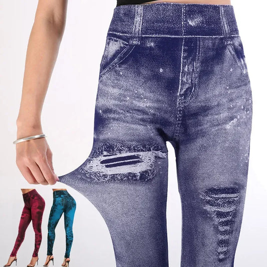 Vrouwen imitatie jeans stretch leggings