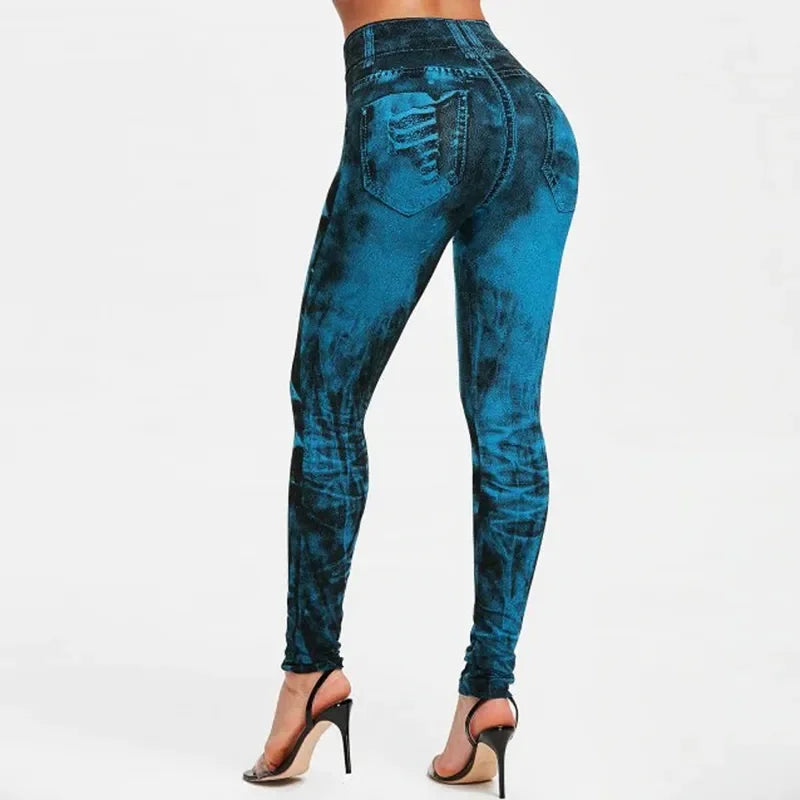Vrouwen imitatie jeans stretch leggings