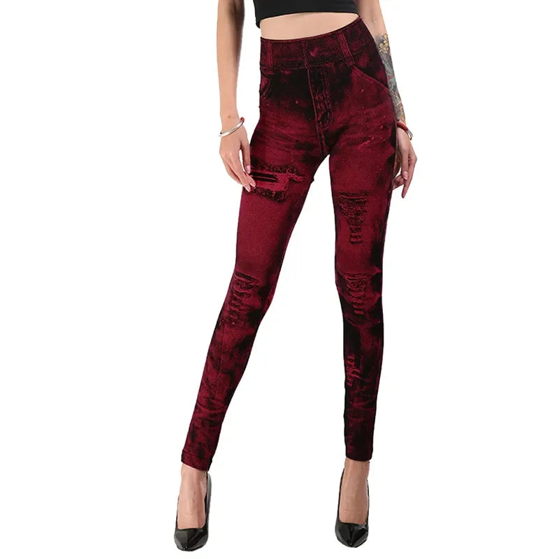 Vrouwen imitatie jeans stretch leggings