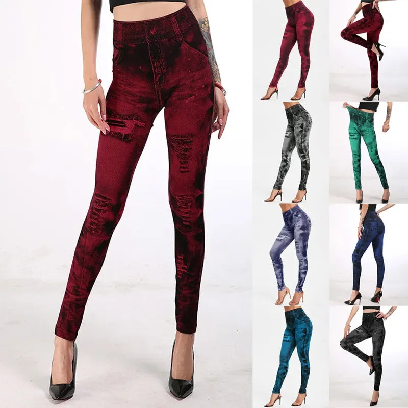 Vrouwen imitatie jeans stretch leggings