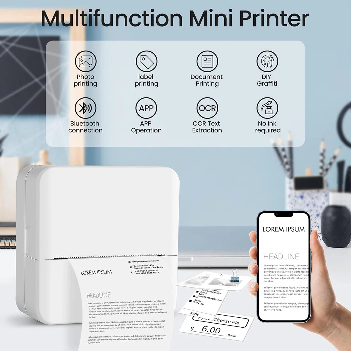 Mini Printer, Inkless Sticker Maker,