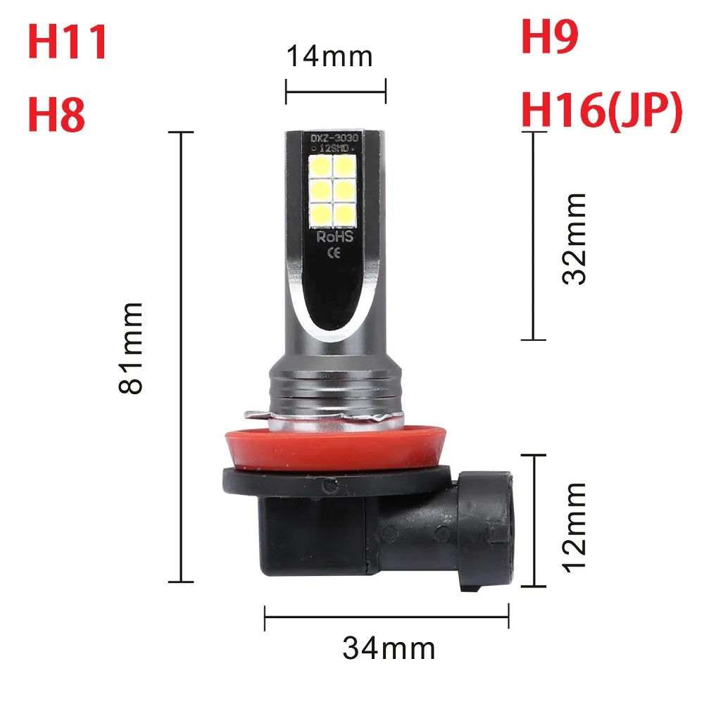 2Pcs 9005 9006 LED Headlight H11 H8 H9 H10 H1 H3