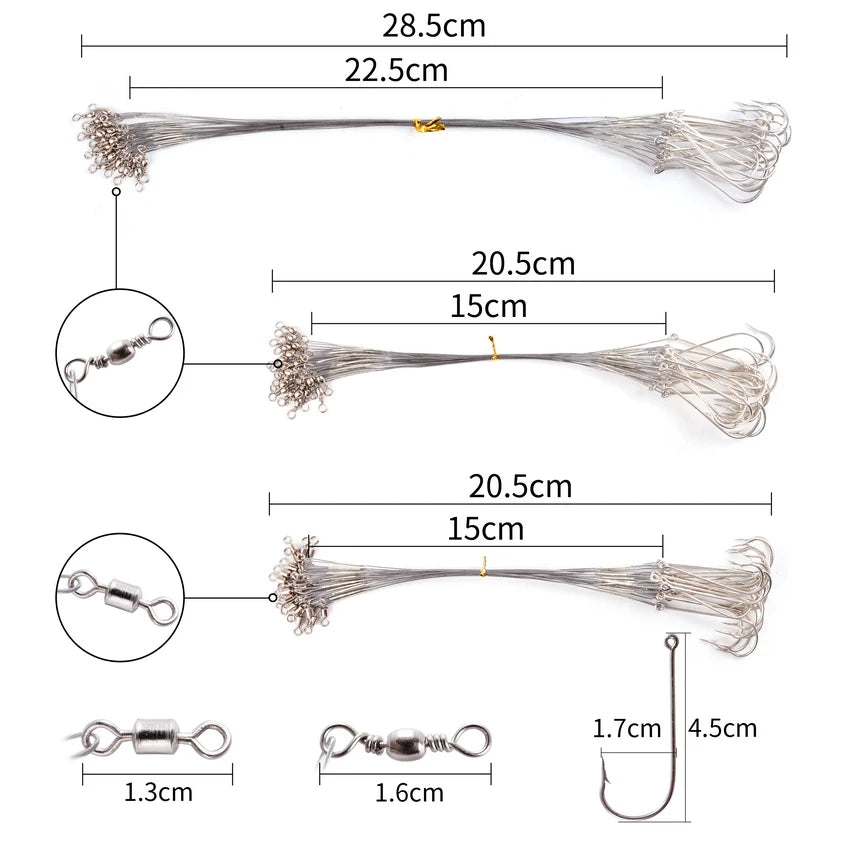 10pcs Steel Wire Leader with Swivel Anti-bite Fishing Line 15/22.5cm