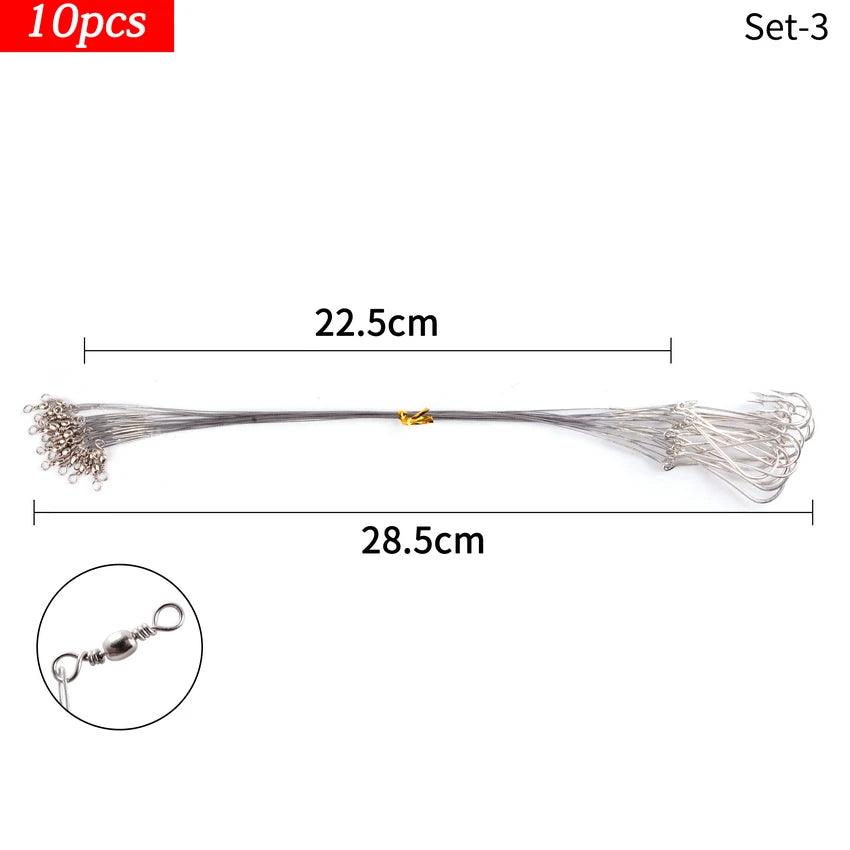 10pcs Steel Wire Leader with Swivel Anti-bite Fishing Line 15/22.5cm