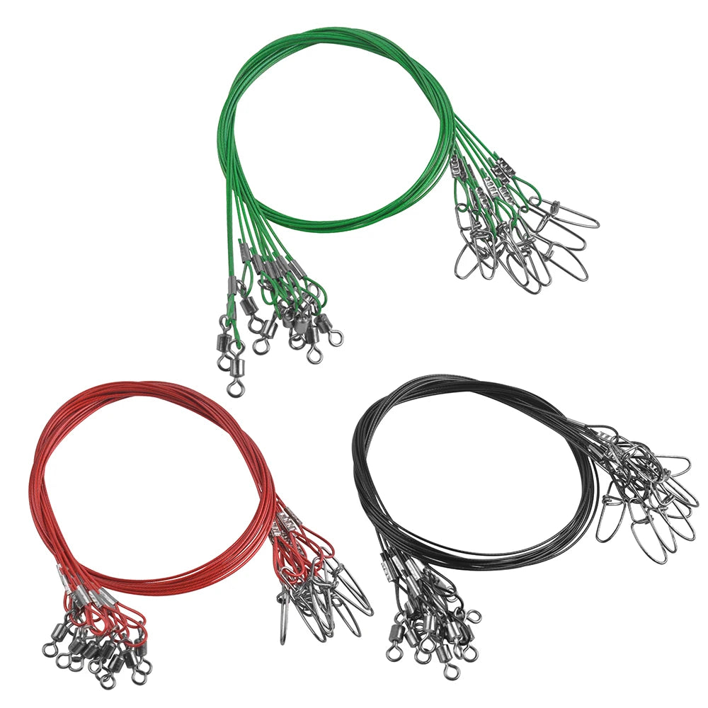 10Pcs 50cm Steel Wire Leader Fishing Line Leash 150Lbs/68kg