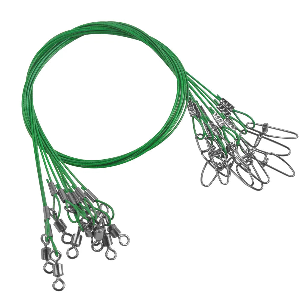10Pcs 50cm Steel Wire Leader Fishing Line Leash 150Lbs/68kg