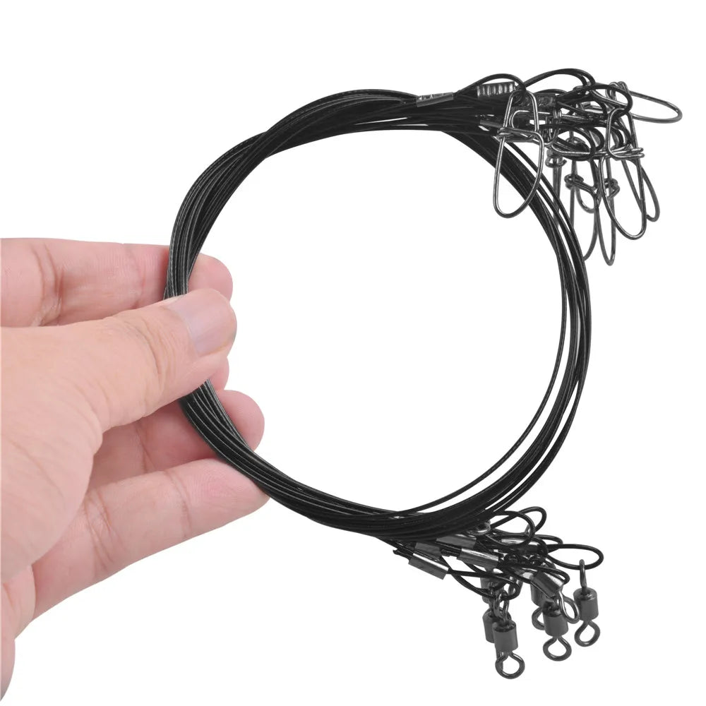 10Pcs 50cm Steel Wire Leader Fishing Line Leash 150Lbs/68kg