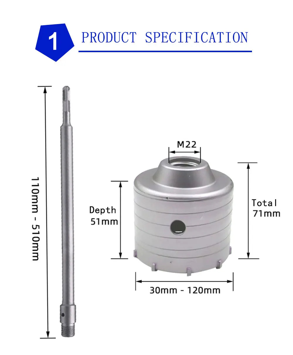 SDS Concrete Hole Saw 30-160mm Electric
