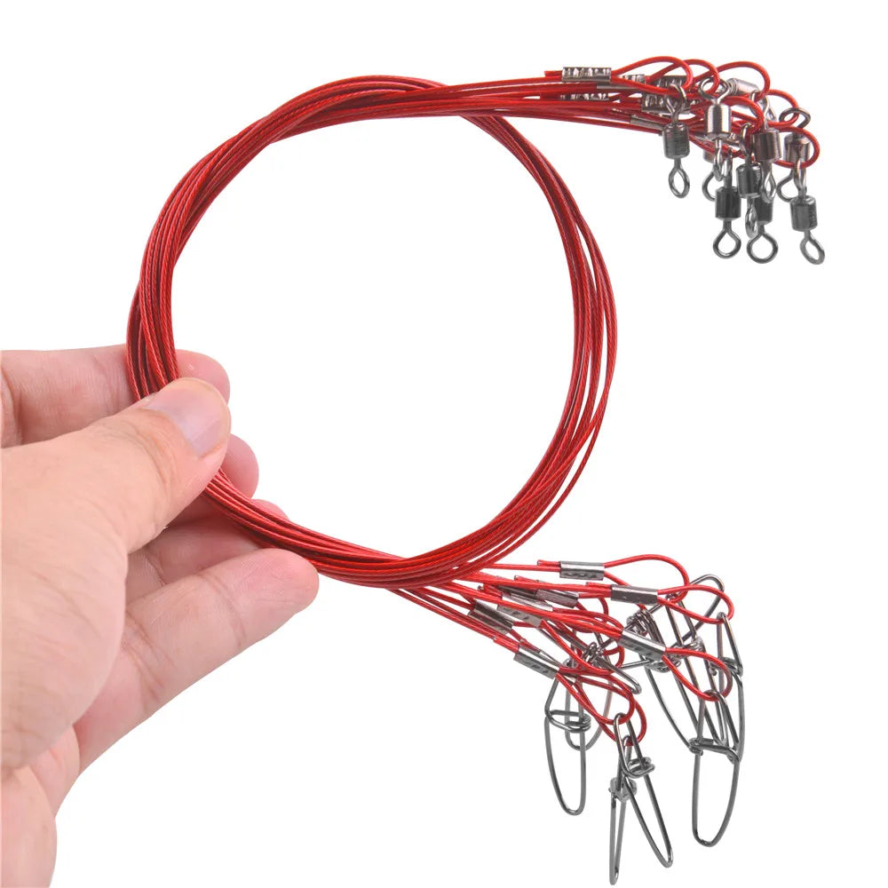 10Pcs 50cm Steel Wire Leader Fishing Line Leash 150Lbs/68kg