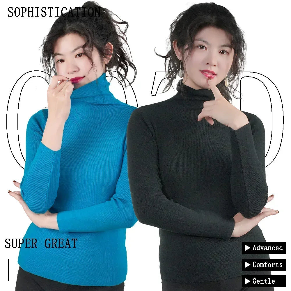 Women Sweater Winter Warm High Collar Knitwear Long Sleeve Slim Jumpers Woman Thermal Tops Clothes Pullover Turtleneck Sweaters