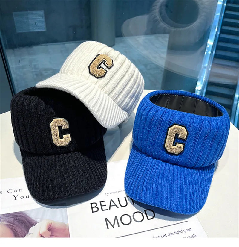 C letter sports hat Unisex winter men solid striped