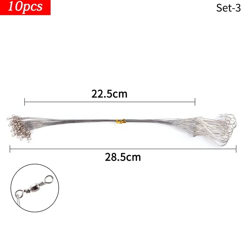 10pcs Steel Wire Leader with Swivel Anti-bite Fishing Line 15/22.5cm