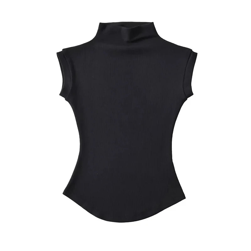 Women Summer Sexy Turtleneck Sleeveless T-Shirts