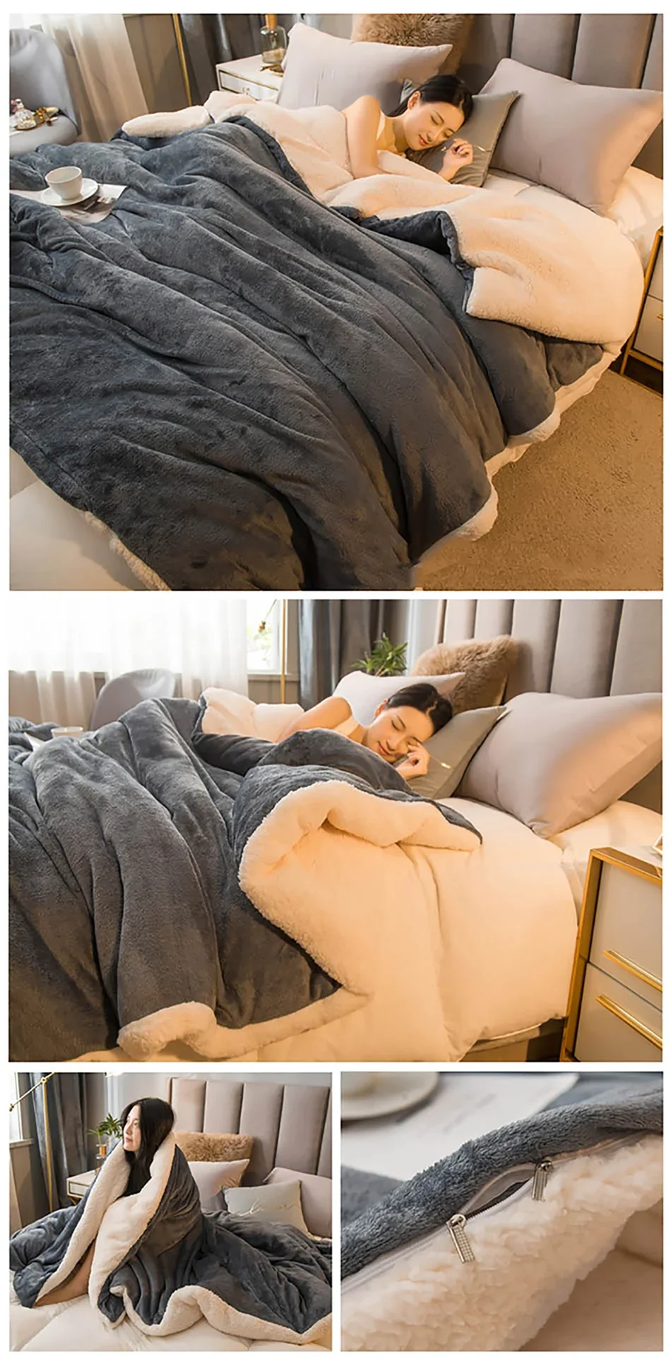 Wool Throw Blanket Keep Warm Winter Bed Blankets Double Sided