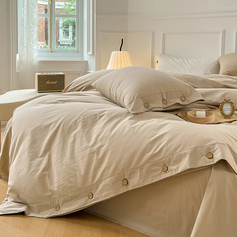 100% Washed Cotton Duvet Cover 2/3Piece Luxury Soft Bedding Set