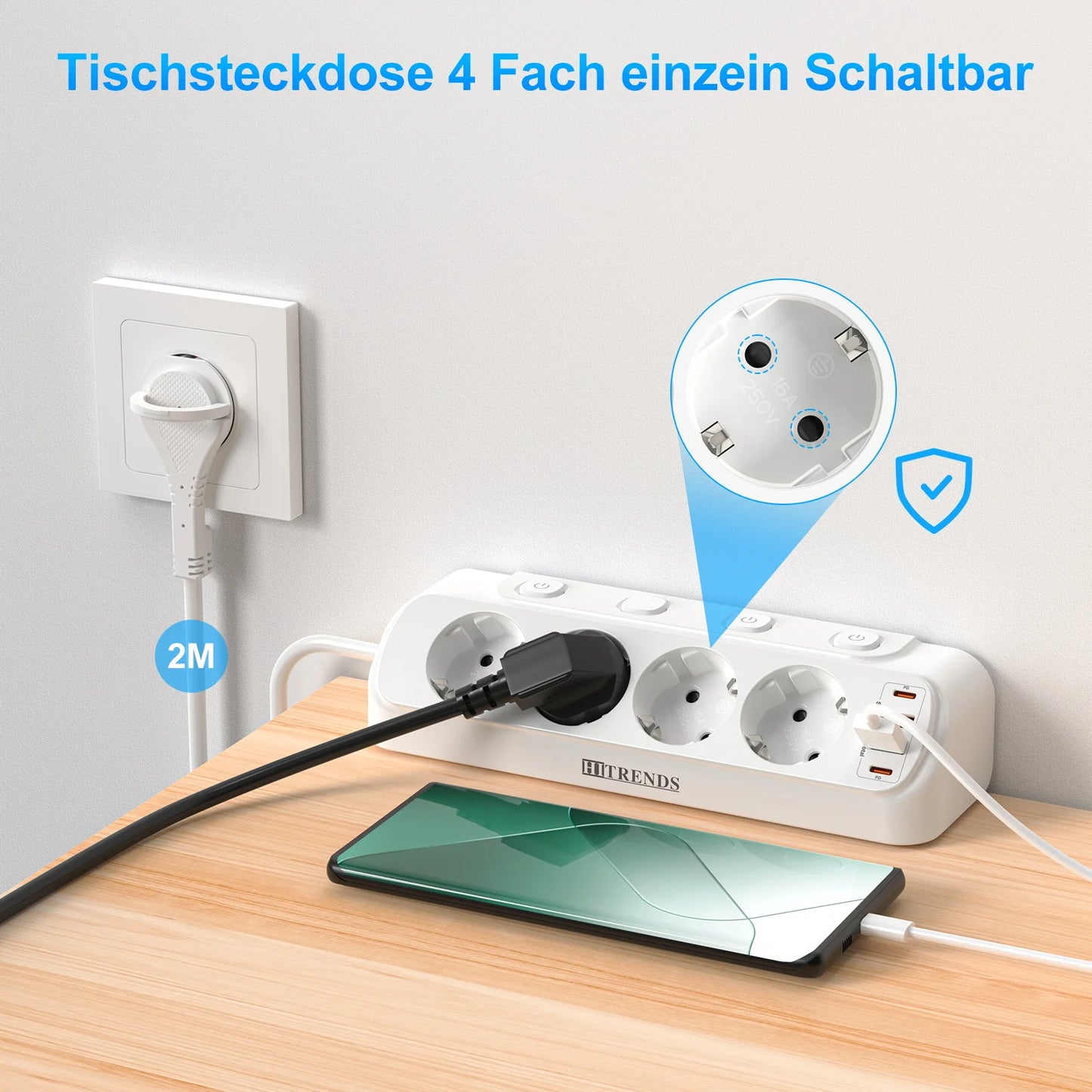 Eu Plug Multi-function power board 2 USB-A and 2USB-C