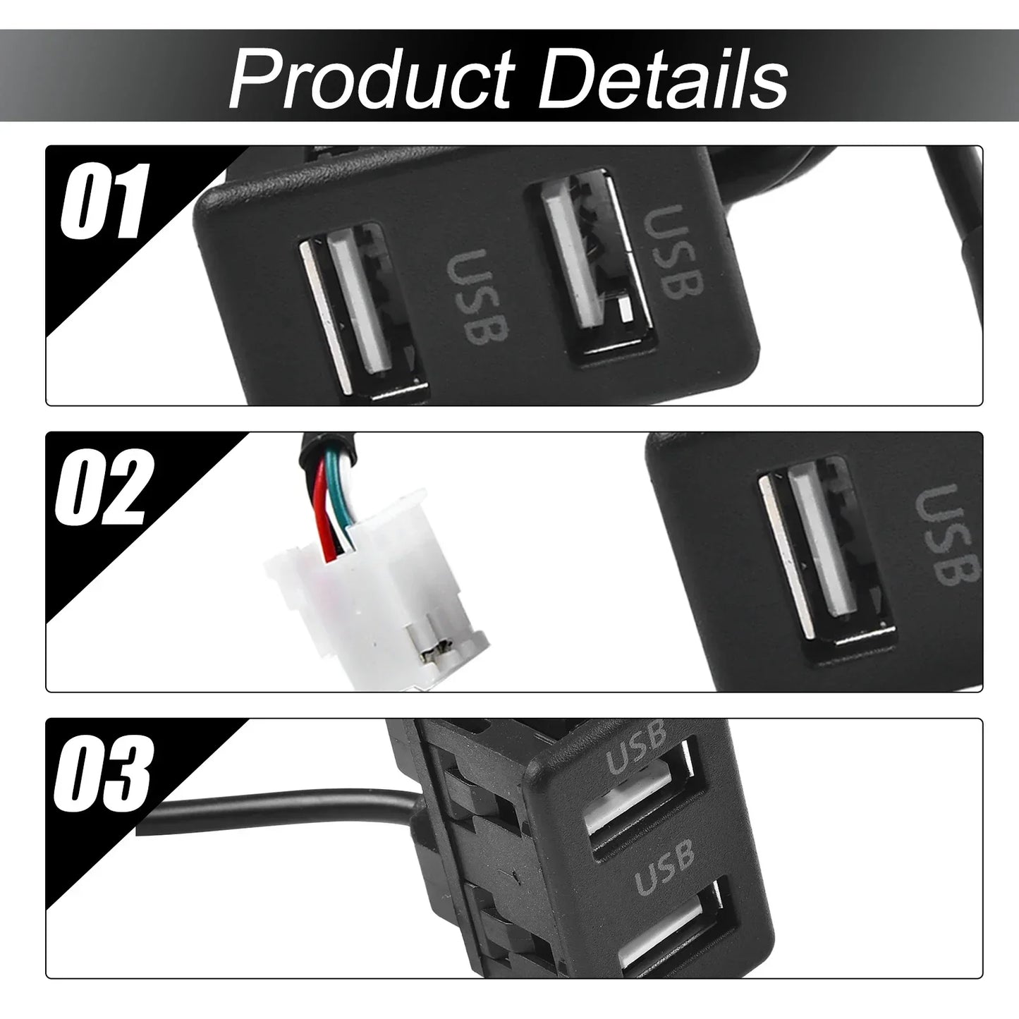 Auto Dashboard USB Socket Dash Mount Dual USB Port Panel