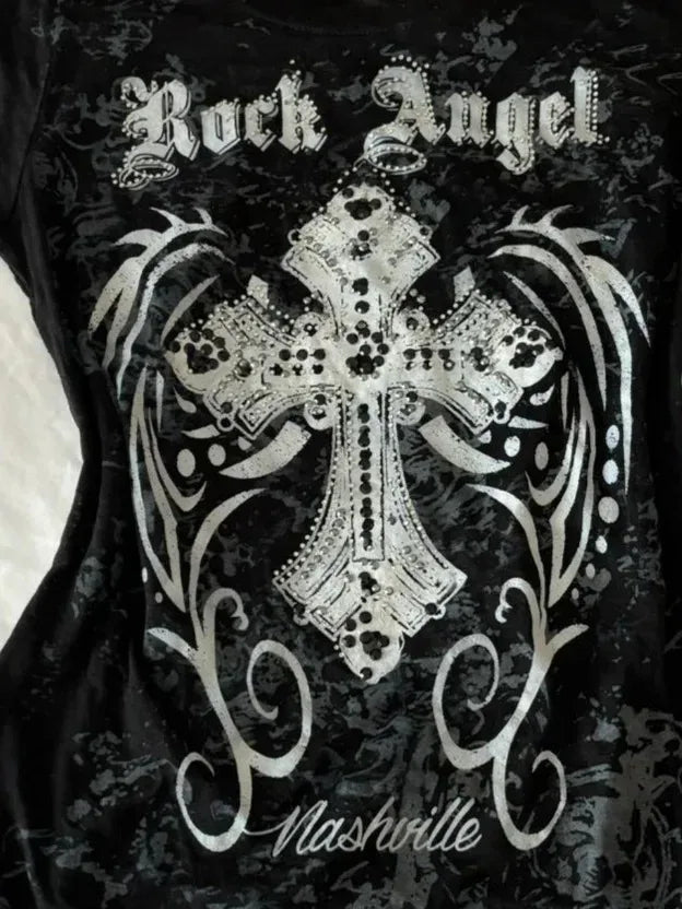 Women T-shirts y2k Clothes Slim Goth Print Streetwear Punk