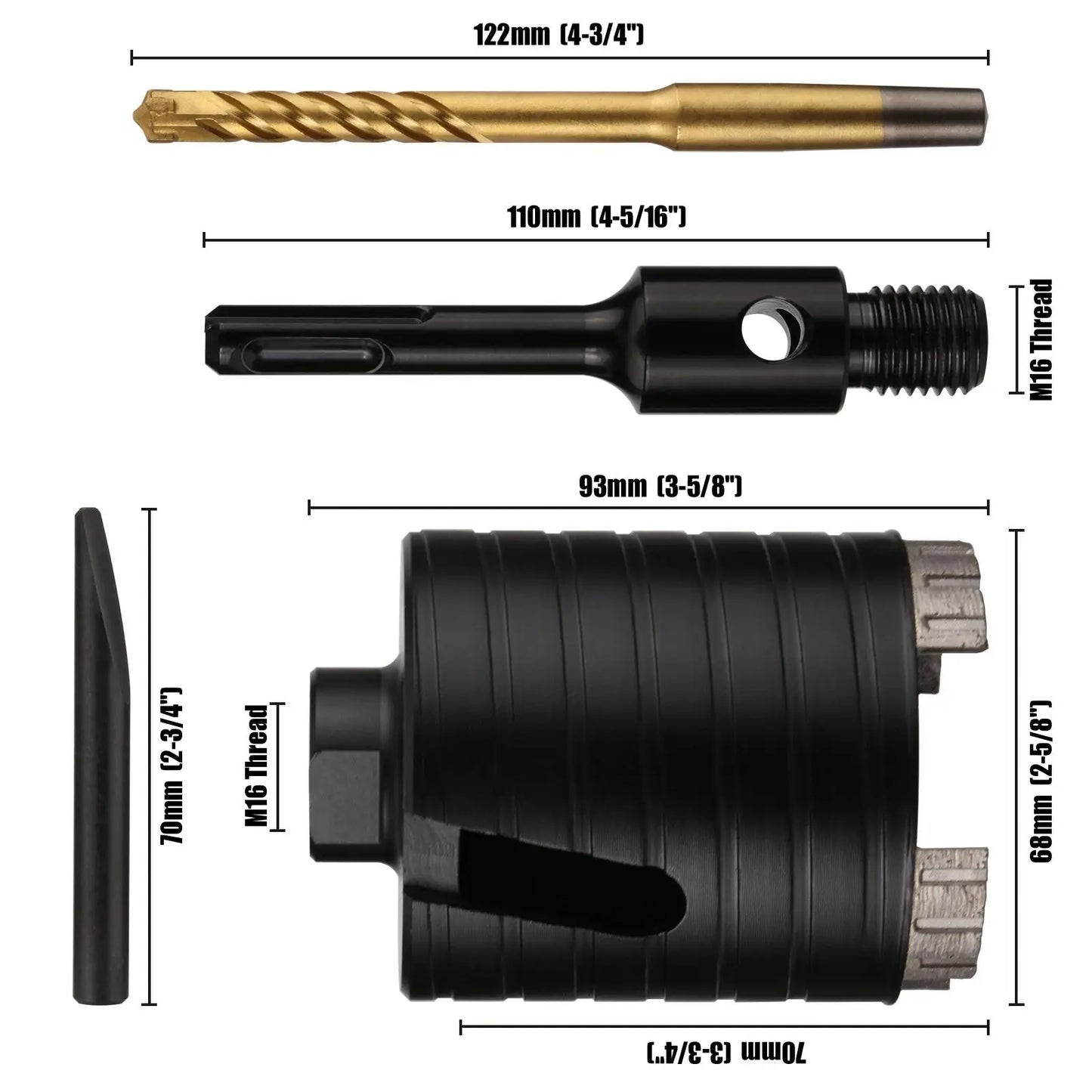 Dry Diamond Core Drill Bit Hole Saw with SDS Plus Adapter