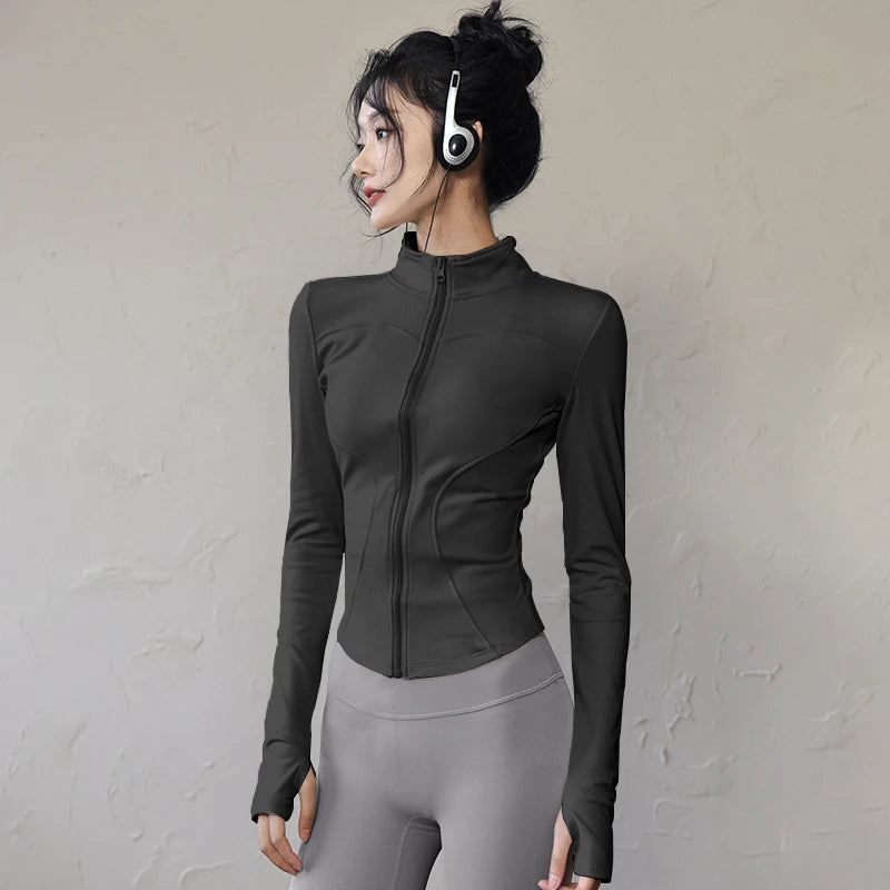 Long Sleeve Sports Jacket Women Zip Fitness Yoga