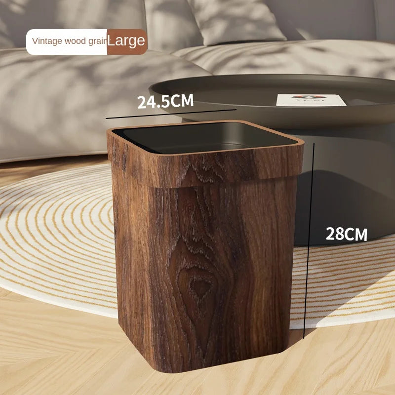 Wood Grain Trash Can Household High-looking
