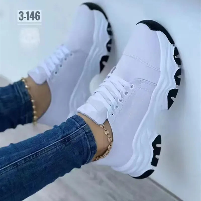 New Women Sneakers Fashion Platform Lace Up Casual Sports Shoes