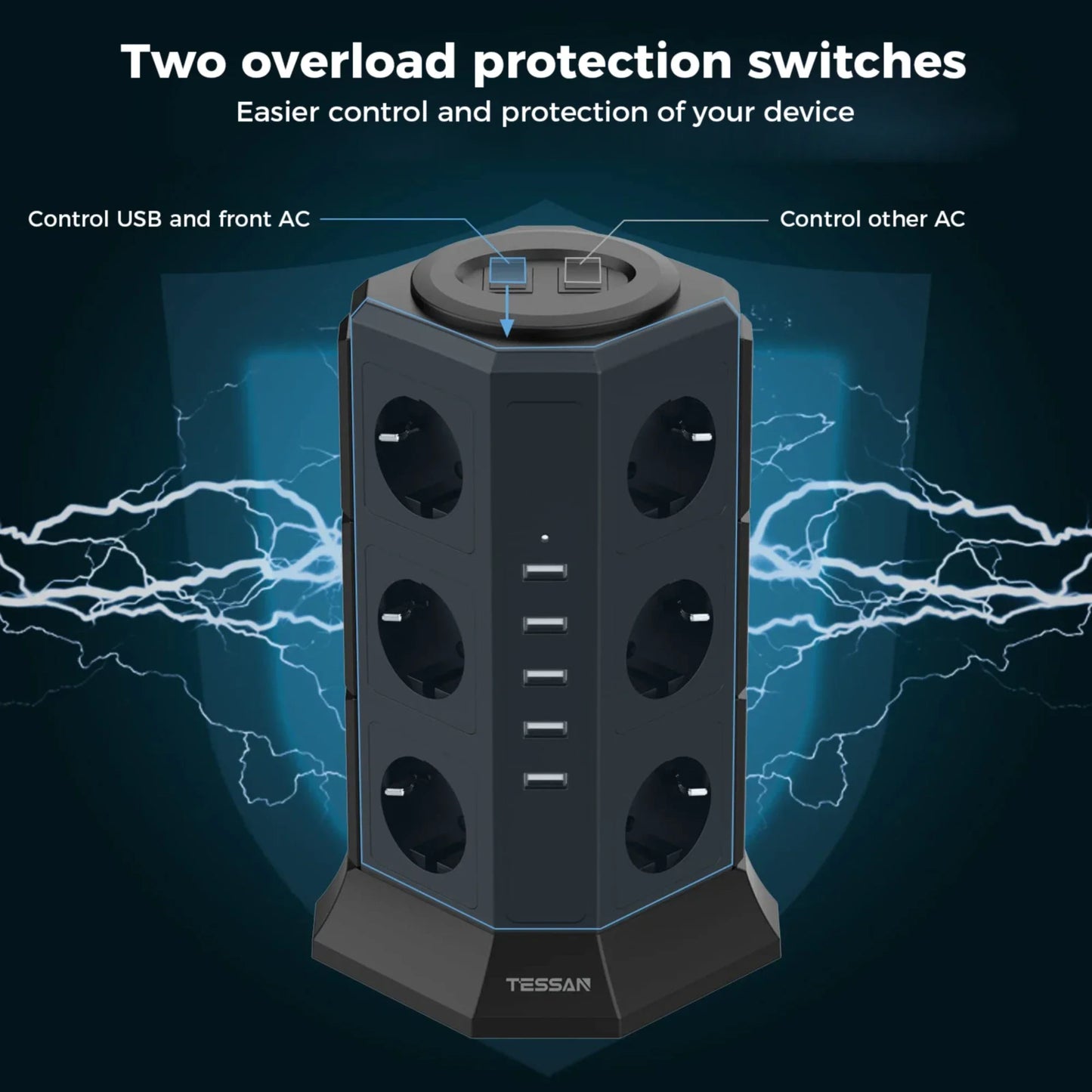 TESSAN Power Strip Vertical Tower Socket