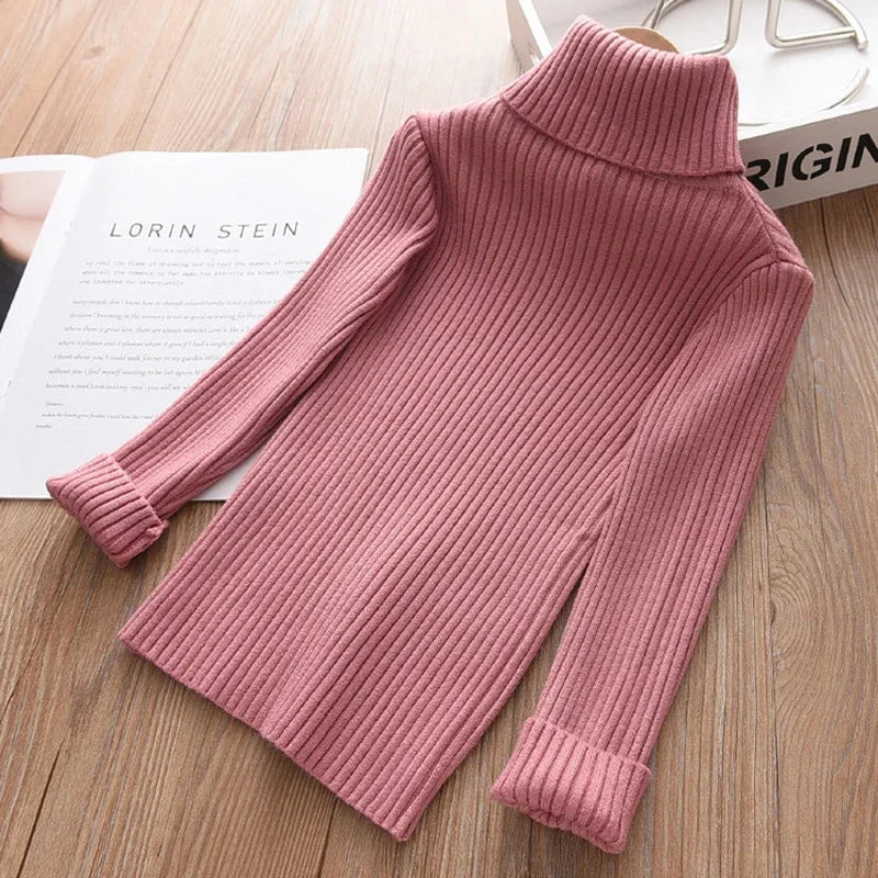 2025 New Sweater Kids Sweaters Autumn Girls Turtleneck Sweaters