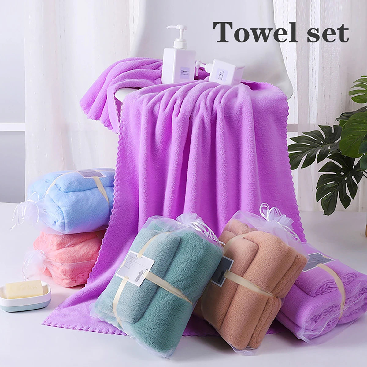 2PC Bath Towels Set Super Soft Highly Absorbent Quick-drying