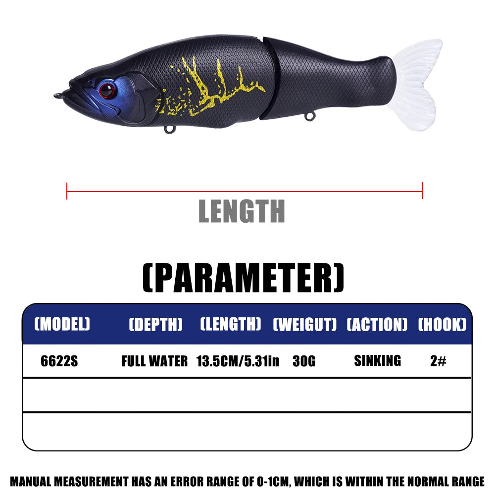 Slow Sinking SwimBaits Fishing Lures 30G Whopper Vibration Soft Tail