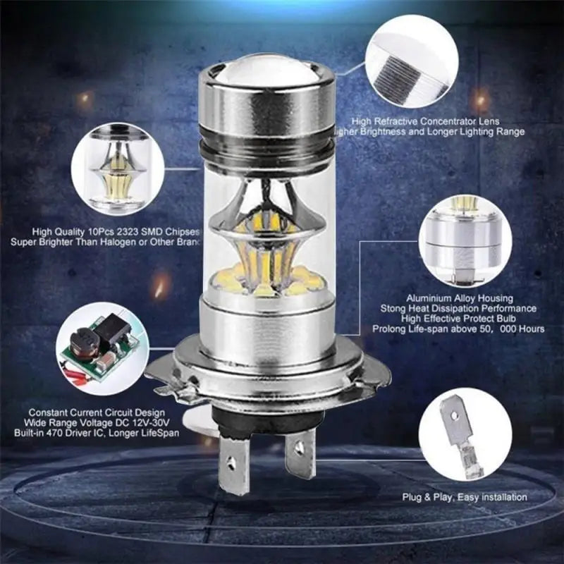 2Pcs Super Bright 100W H7 H4 LED Headlight