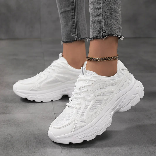 Women's low top sports shoes breathable white lace up walking sports
