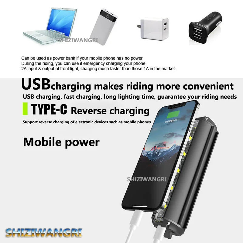 8000mAh 5 LED 5*P90 Bike Light Waterproof USB Rechargeable LED
