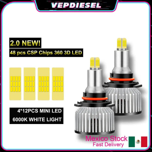 6-Side 360° 9005 HB3 LED Headlight Kit Bulbs