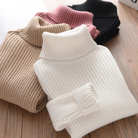 2025 New Sweater Kids Sweaters Autumn Girls Turtleneck Sweaters