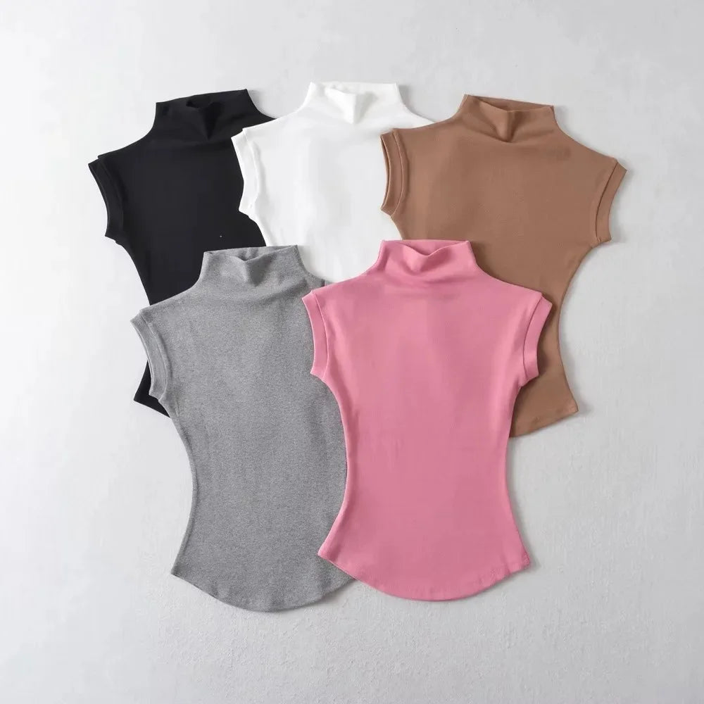 Women Summer Sexy Turtleneck Sleeveless T-Shirts