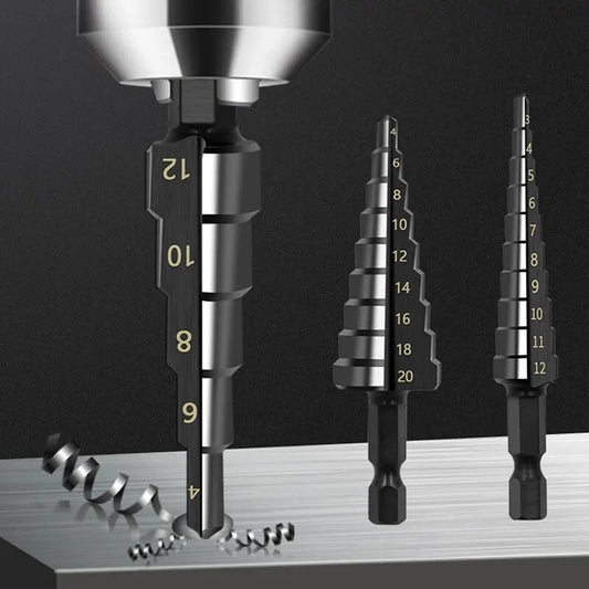 3Pcs HSS Straight Groove Step Drill Bit 3-12mm 4-12mm 4-20mm