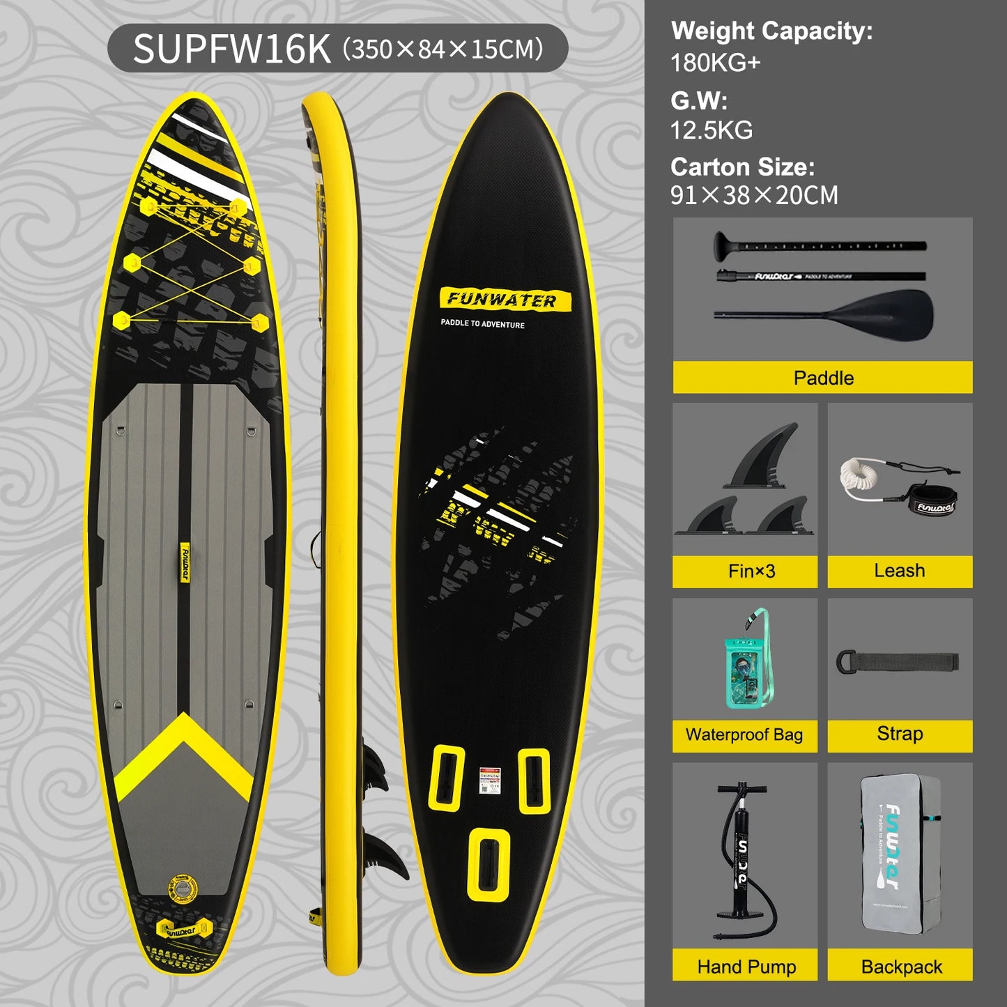 FunWater 11' Sup Board Inflatable Surfboard Stand Up Paddle Board