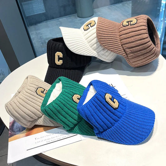 C letter sports hat Unisex winter men solid striped