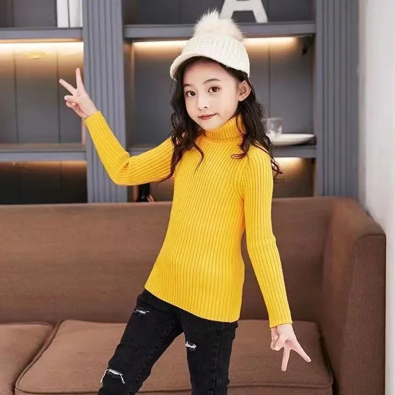 2025 New Sweater Kids Sweaters Autumn Girls Turtleneck Sweaters