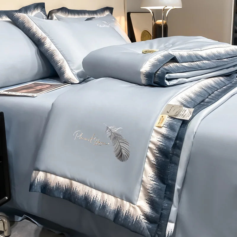 High-end Feather Embroidered Summer Blanket Comfortable