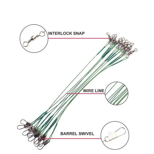 NGB 10pcs Stainless Steel Leash Fishing Wire Leader With Swivel